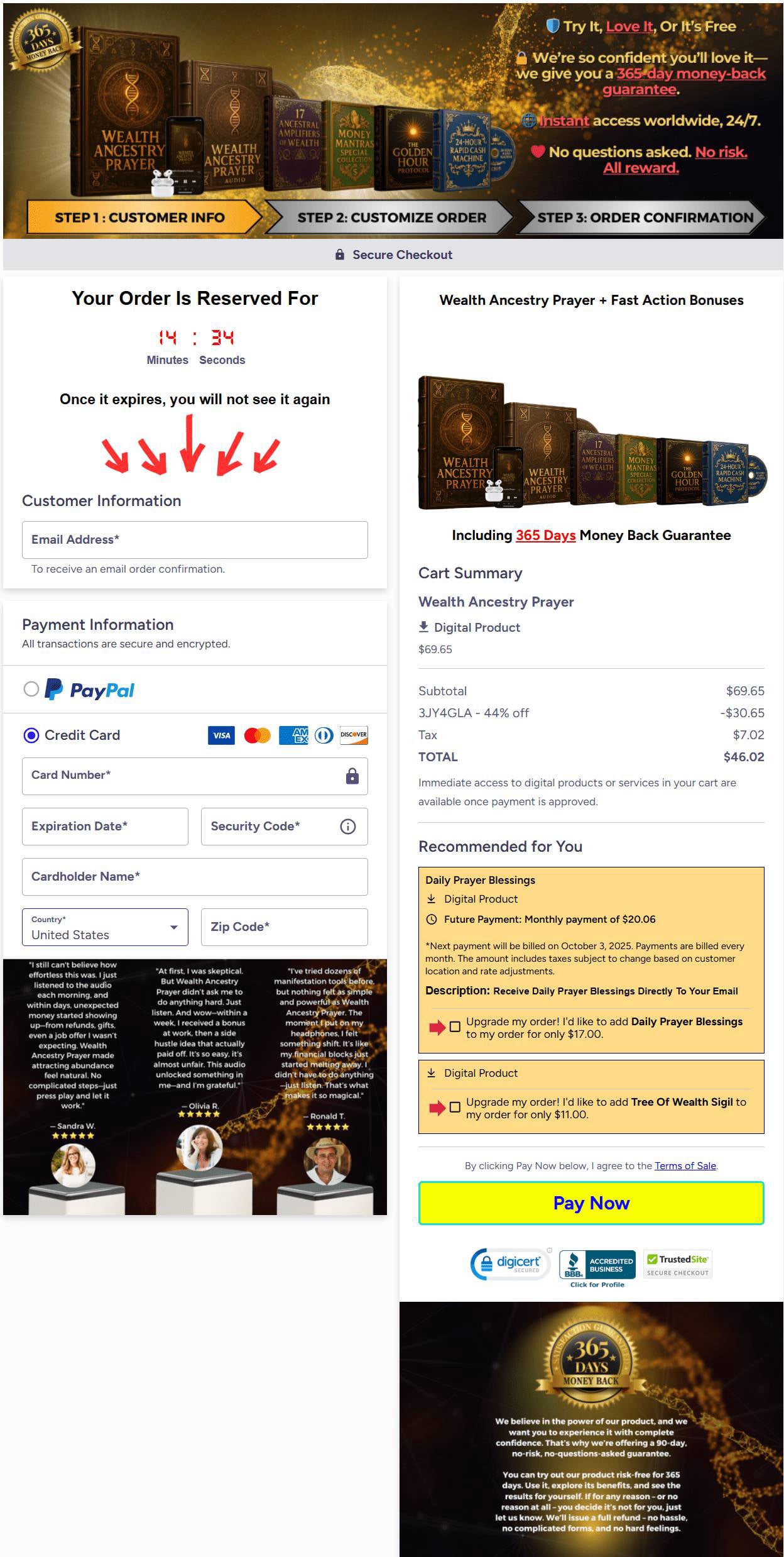 Wealth Ancestry Prayer checkout page